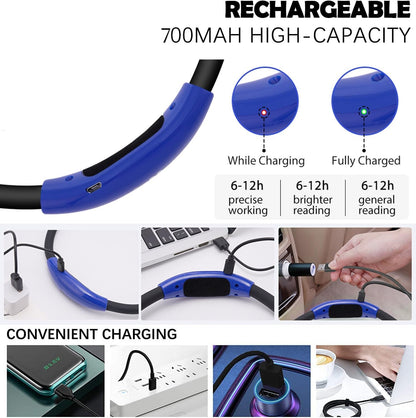 Rechargeable LED Neck Reading Light, Book Lights for Reading in Bed, 3 Brightness Levels, 2 Flexible Soft Silicone Arms Comfortable Wear, Long Lasting. Perfect for Bookworms, Craft & Knitting (Pink)