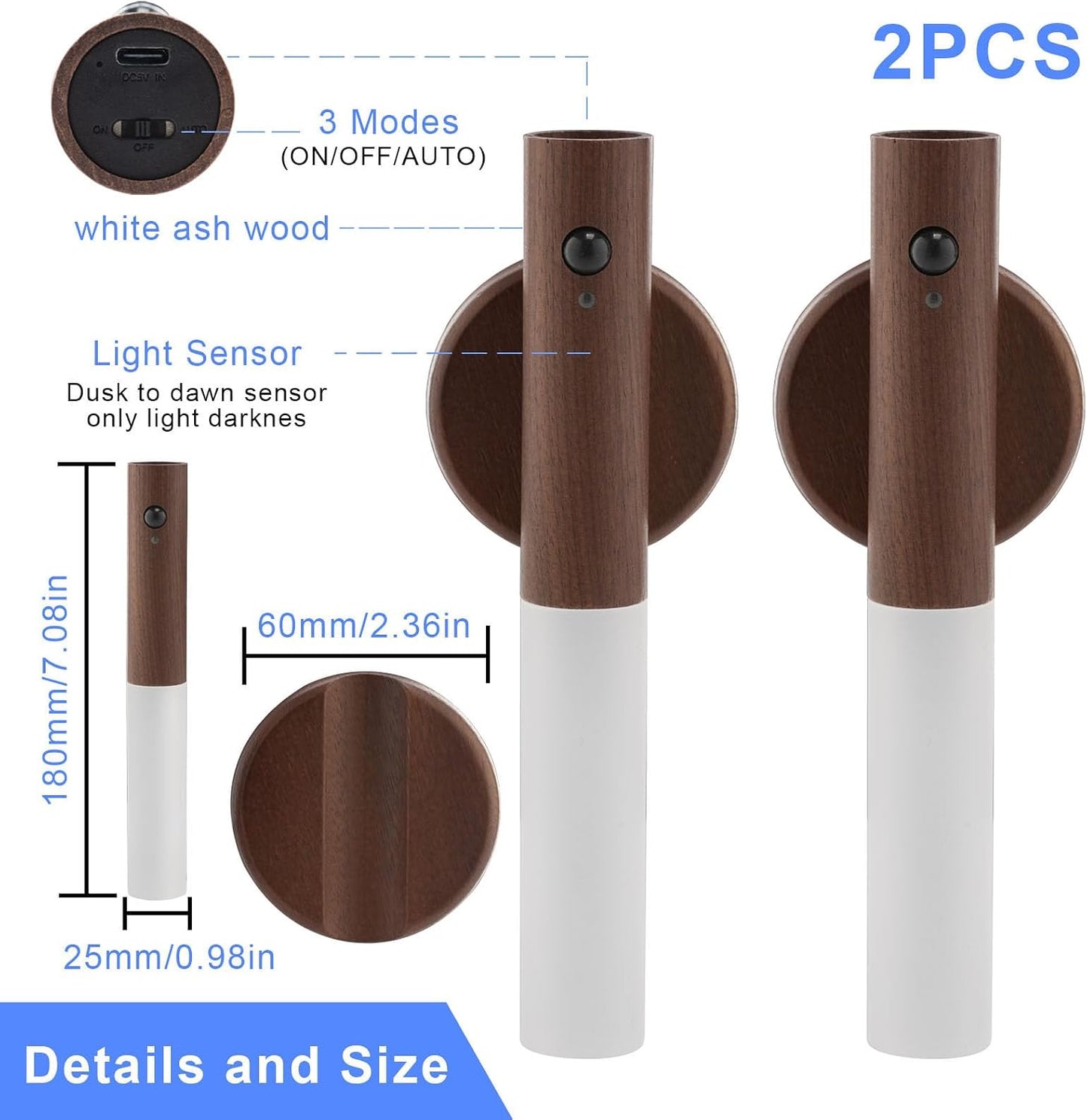 LANDGOO LED Magnetic Wall Sconces Lights Automatic Motion Sensor Wireless Wall Mounted Lamp Rechargeable Battery Operated Indoor 360° Rotation for Bedroom Living Room (Black Walnut Wood 1PC)