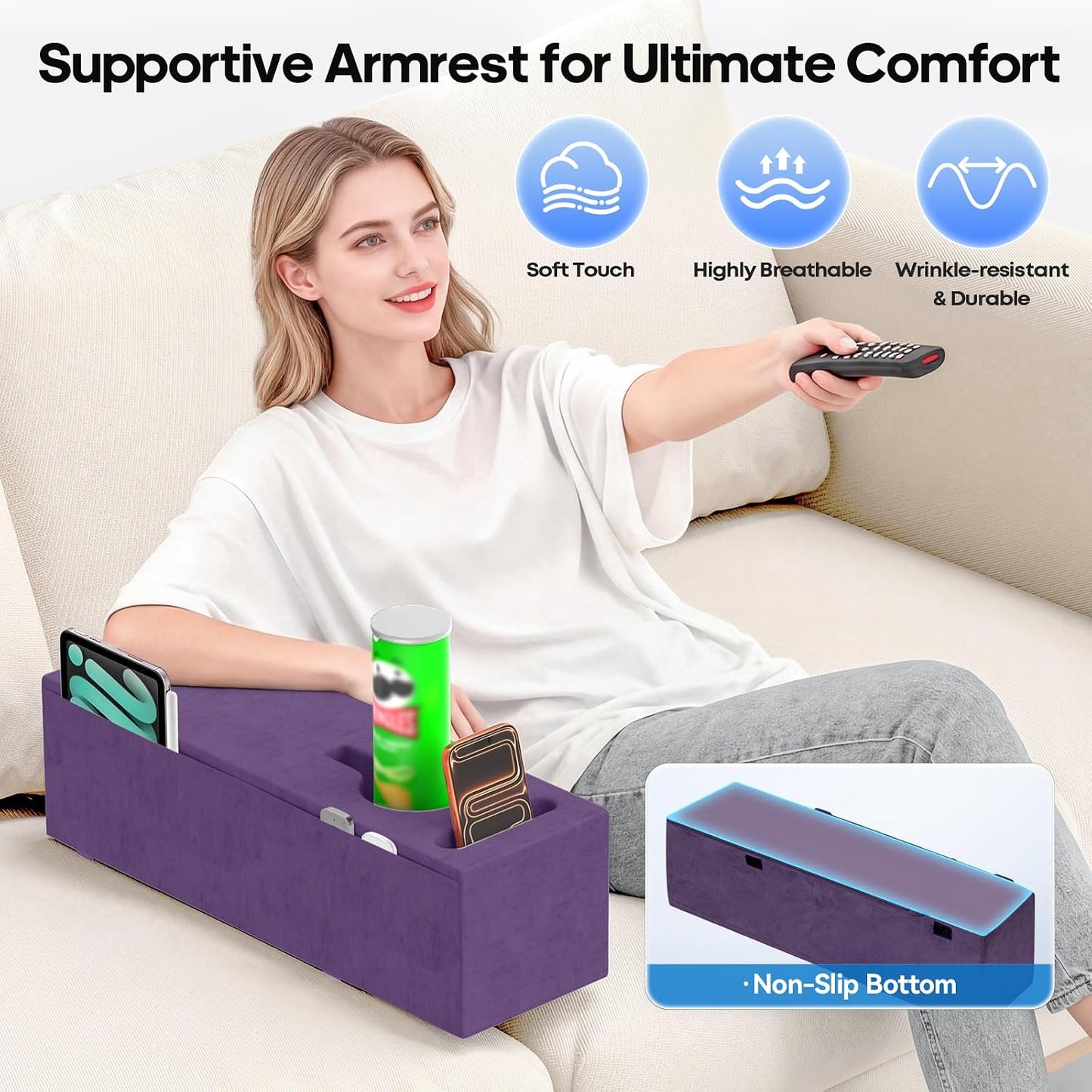Removable Sofa Armrest Couch Caddy with Cup Holder Insert Between Cushions | Sofa Accessories Storage, Couch Armrest Pillow Table with Drink Holder