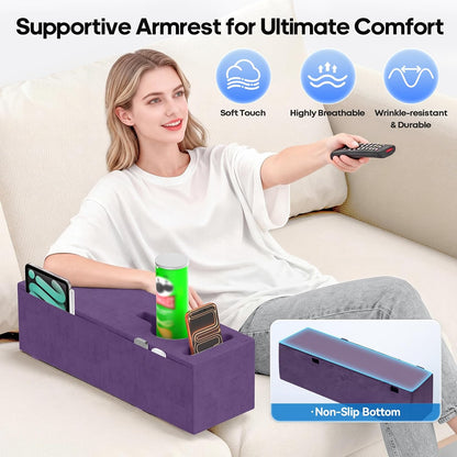 Removable Sofa Armrest Couch Caddy with Cup Holder Insert Between Cushions | Sofa Accessories Storage, Couch Armrest Pillow Table with Drink Holder