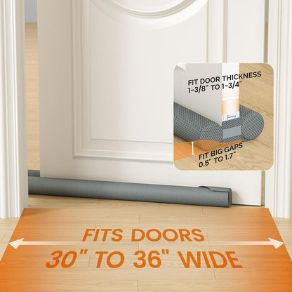 fowong Door Draft Stopper, 36" Adjustable Under Door Noise Stopper, Grey | Durable Door Draft Blocker Helps to Seal Door Gaps, Reduce Drafts, Noise, Dust & Light, Fit Doors 30"–36", Easy to Install