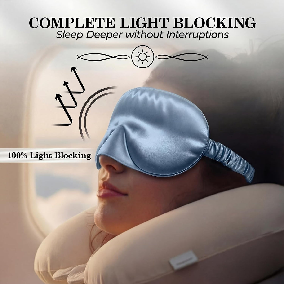SLEEP SANCTUARY 100% Pure Mulberry Silk Sleep Mask - 22 Momme Light Blocking 3D Contour Silk Eye Mask for Sleeping - Secure Fit for Side Sleepers, Women & Men - Cloud Soft (Misty Blue)