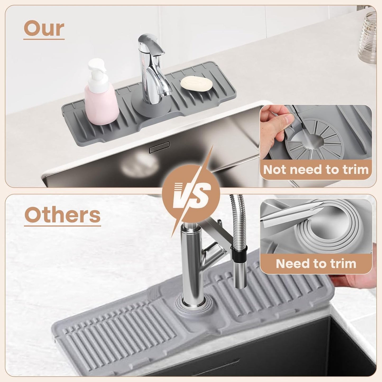 15.75 Inch Kitchen Sink Faucet Mat, Sink Protector&Splash Guard | Silicone, 10°Slope, Fast Self-draining, Snap Lock Fit, for Kitchen and Bathroom Countertop -15.75"x 5.51"