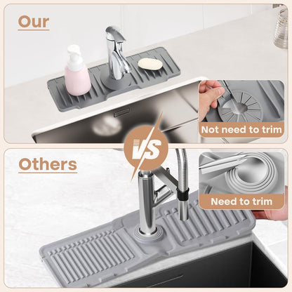 15.75 Inch Kitchen Sink Faucet Mat, Sink Protector&Splash Guard | Silicone, 10°Slope, Fast Self-draining, Snap Lock Fit, for Kitchen and Bathroom Countertop -15.75"x 5.51"