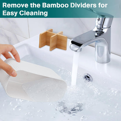 GFWARE Toothbrush Holders for Bathrooms - Bamboo Divider Toothbrush and Toothpaste Holder with Drainage, Kids Electric Toothbrush Organizer for Bathroom Countertop, White Tooth Brush Holder | 5 Slots Toothbrush and Toothpaste Holder with Bamboo Divider,