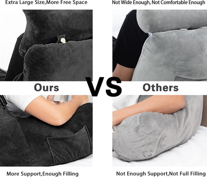 SLIGUY Reading Pillow-Bed Rest Pillow with Detachable Neck Roll & Support Arm for Sitting in Bed Couch or Floor-Backrest Reading Pillow Adult Back Pillow for Reading/Watching TV/Gaming,Dark Grey