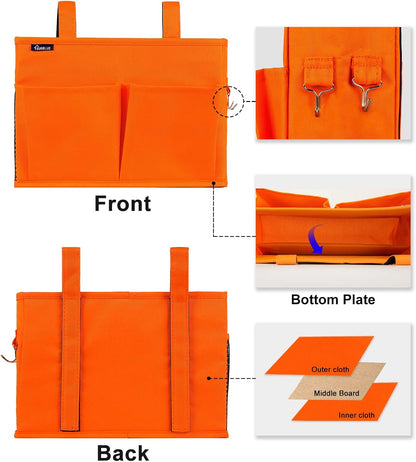 Surblue Bedside Caddy Hanging Organizer Storage Bag Pocket for Bunk, Hospital, College Dorm Rooms, Baby Bed Rails, Camp - 4 Pockets, 2 Hooks (Blue)
