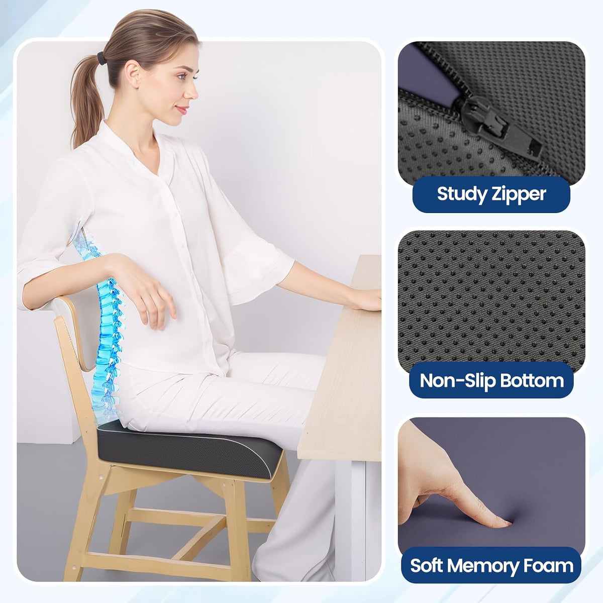 SweetSlubr Memory Foam Seat Cushion, Office Chair Cushion, 3-Inch, Large