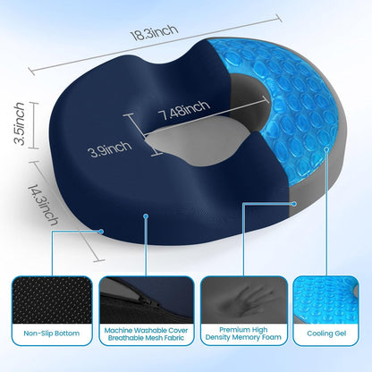 Donut Pillow Seat Cushion, Cooling Gel Memory Foam Chair Cushion, Black