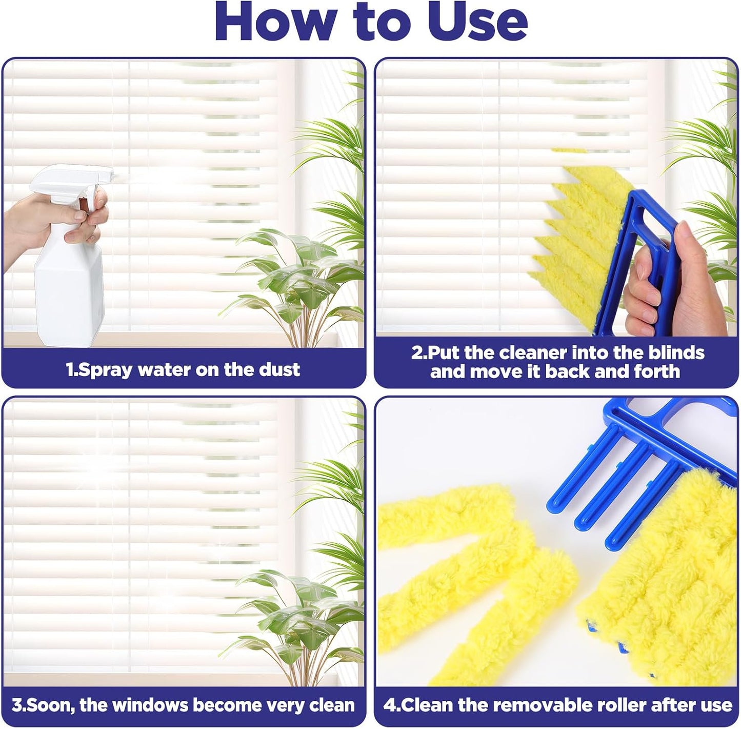 4 Pcs Blind Cleaner Tool 7 Finger Microfiber Window Blind Duster | for Cleaning, Washable, Mini Blinds Cleaner Duster Tool, for Cleaning Blinds, Ventilation Vents, Fans, and Air Conditioner