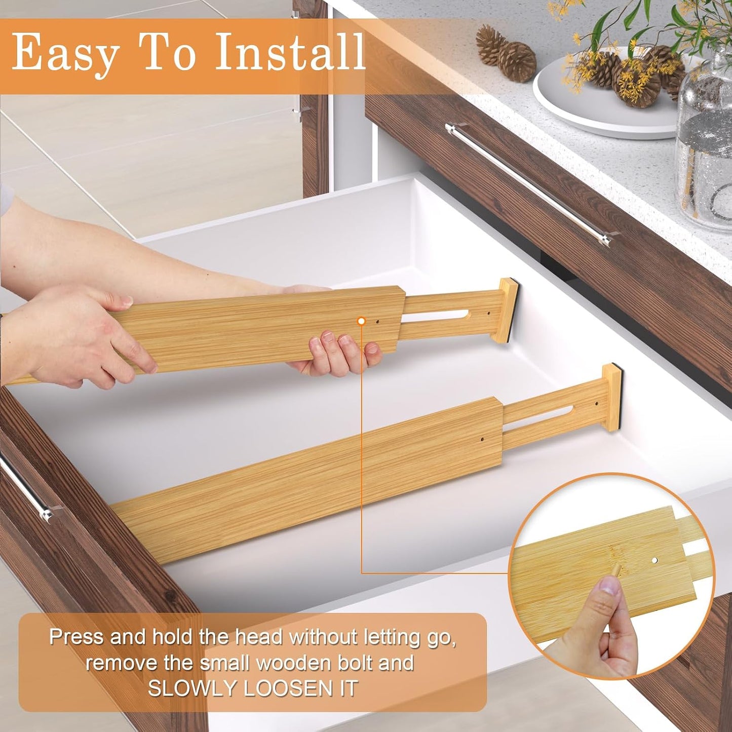 Bamboo Drawer Dividers, Adjustable Drawer Organizers, Fits 12.6–16" Drawers | 2.5" High, 4 Pack Expandable Drawer Separators for Kitchen, Nursery, Dressers & Office Storage, Natural