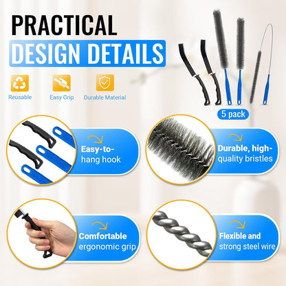 5 Pack Dryer Vent Cleaner Kit, Extra Long Flexible Brushes for Lint, Pet Hair & Dust, Refrigerator Coils, Home Washers, Sinks & Drains