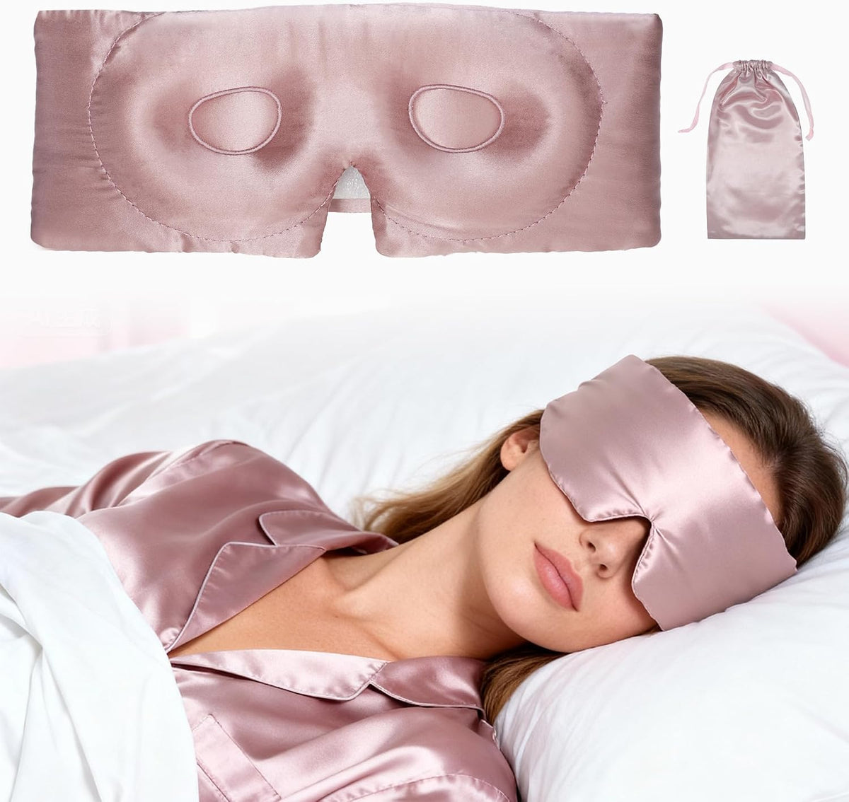 VOCOSTE 3D Pure Silk Sleep Mask with Travel Pouch, Black