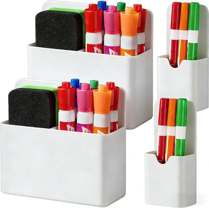 BEYGORM Magnetic Marker Holder, Dry Erase Pen Organizer for Whiteboard | 4 pack strong magnet backed plastic pencil & pen cups for classroom, locker & refrigerator accessories(Black)