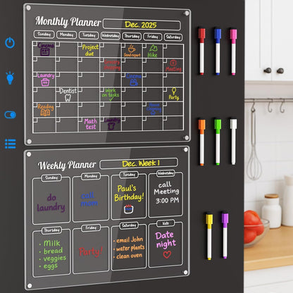 3 Pack Acrylic Calendar for Fridge, Magnetic Calendar for Refrigerator, 16"x12" Dry Erase Whiteboard Fridge Calendar,2026 Clear Monthly Weekly Daily Memo Planning Board with 8 Markers