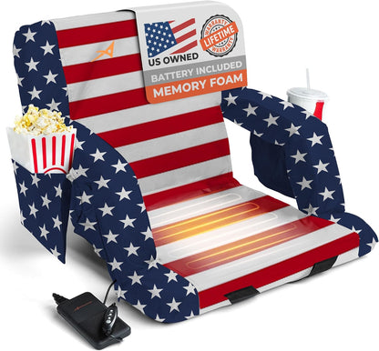 Heated Stadium Seats for Bleachers with Back Support – USB Battery Included - Upgraded 3 Levels of Heat - Foldable Chair - Cushioned, 4 Pockets for Snacks, Cup Holder - for Camping, Games & Sports