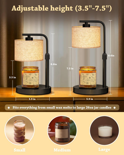 Candle Warmer Lamp with Timer Dimmer, Height Adjustable Modern Farmhouse Candle Warmer, Electric Candle Lamp Warmer with 2 Bulbs, Birthday Gifts for Women Mom, Gift for Home Decor