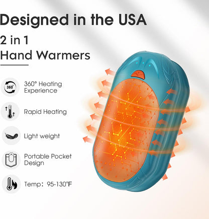 AI Hand Warmers Rechargeable 2 Pack, AI Smart Chips Electric Hand Warmers, 20Hrs Long Safe Heat, Portable Pocket Heater, Gifts for Christmas, Outdoor, Hunting, Golf, Camping Accessories