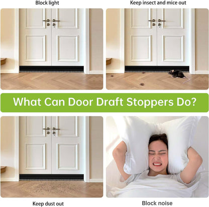 2 PCS Brush Door Sweep, Draft Stoppers Bottom, 2" W x 39" L, Black | No Residue, Strong Adhesive Draft Stopper with Brush for Interior Door, Bottom Seal Strip for Protection Against Bug, Dust