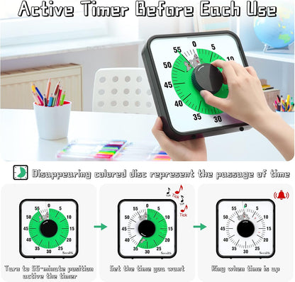 Secura Home 60-Minute Visual Timer, 7.5 Inch Oversize Countdown Timer Clock for Kids and Adults, Durable Mechanical Time Management Tool with Magnetic Backing （Sky Blue）