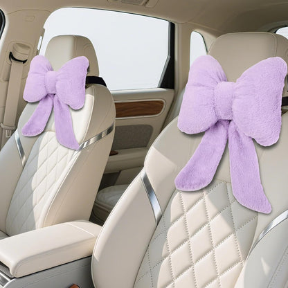 2 Pack Bow Car Headrest Pillows Plush Car Neck Pillows for Travel Driving Office Chair Head Support Cushions, Also Cute Car Decor Accessories (Black)