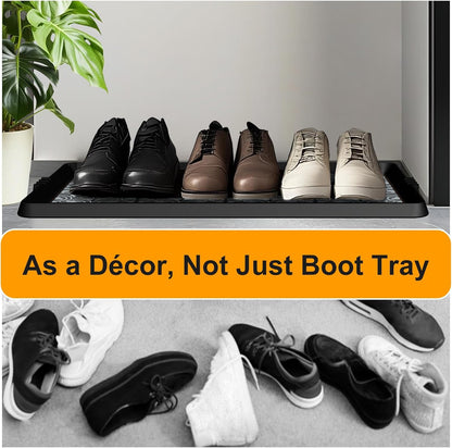 BEHERO Boot Tray Shoe Mat, Rubber Shoe Matt Tray Indoor/Outdoor Use, 16" x27.5" Shoe Cleaning Mat Non-Slip with Raised Edge for Entryways, Decks, and Patios (Black)