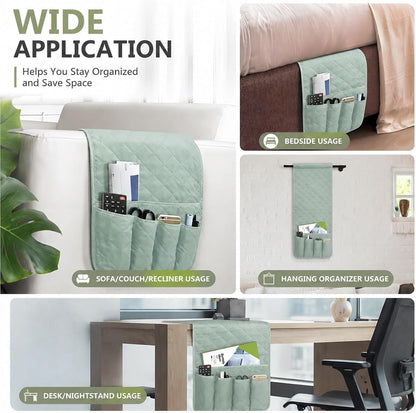 Armchair Caddy for Recliner, Non Slip Sofa Arm Organizer, Sage Green | 5-Pocket Recliner Armrest Organizer, Couch Side Storage Holder for Remotes, Cell Phone, Magazines & Tablets, Machine Washable