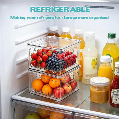 2 Pcs Transparent PET Fruit Draining, Washing Colander Food Storage Boxes, Plastic Cookie Containers, Refrigerator Organizers for Kitchen, Pantry, Vegetables, Fruits(2 Square)