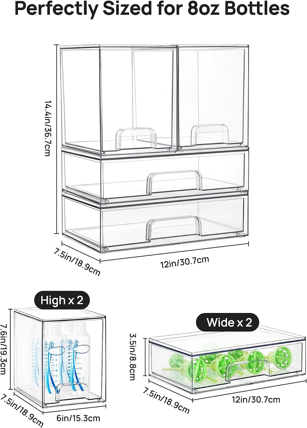 Vtopmart Clear Stackable Storage Drawers Set of 6, Plastic Organizer Bins | Multi-purpose Boxes for Bathroom Accessories Storage, Ideal for Cabinet, Shelf, Pantry, Laundry Room Organization