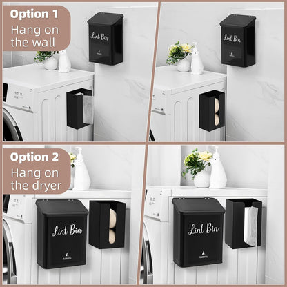 SUBEKYU Magnetic Lint Bin and Dryer Sheet Holder Set for Laundry Room,White | Wall Mounted Metal Lint Box Holder Trash Can,Lint Basket for Laundry Room Organization and Storage Decor