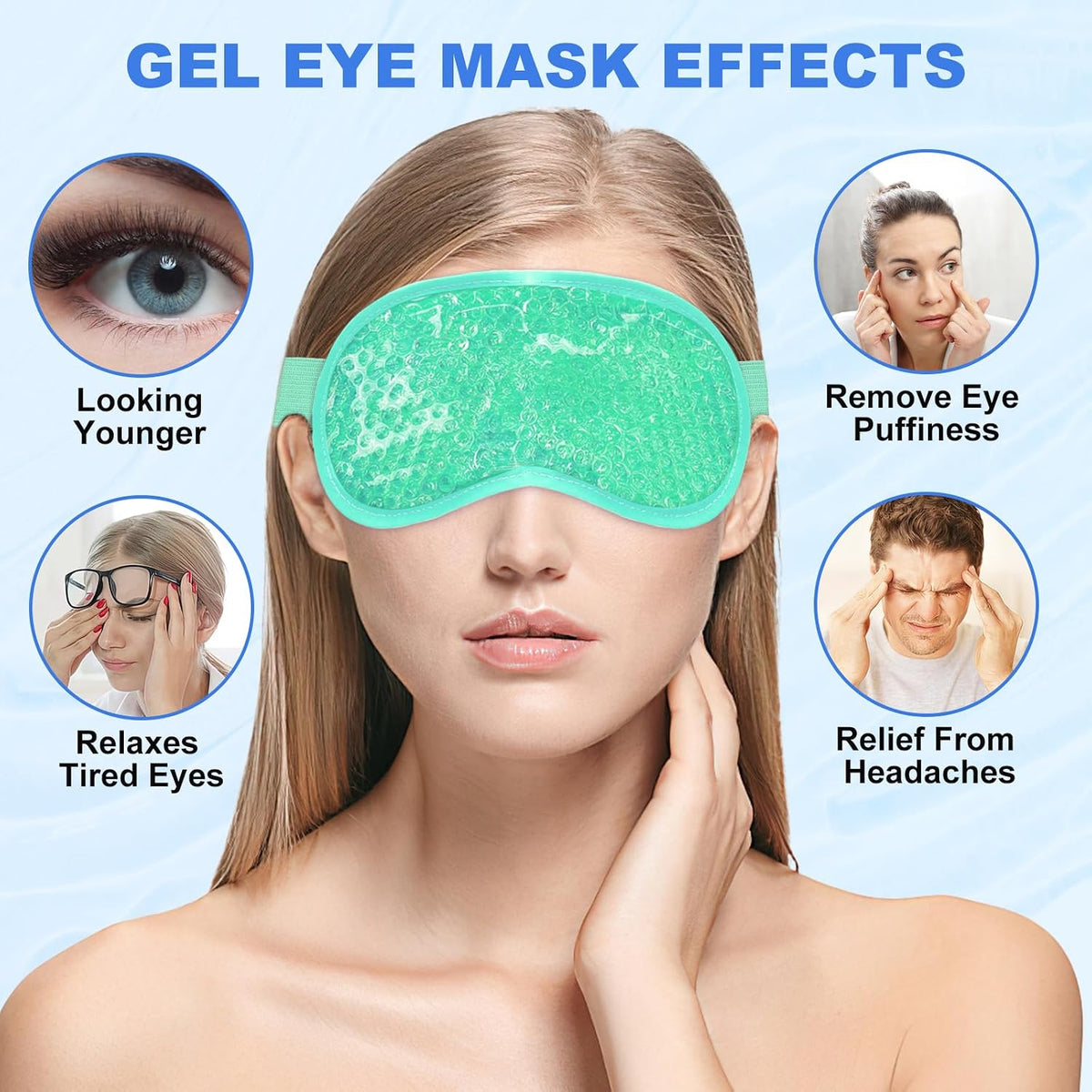 2Pack Cold Cooling Eye Mask, Reusable Hot Colder Therapy Gel Bead with Plush Backing for Puffiness Migraine Stress Relief Skin Care Dry Eyes