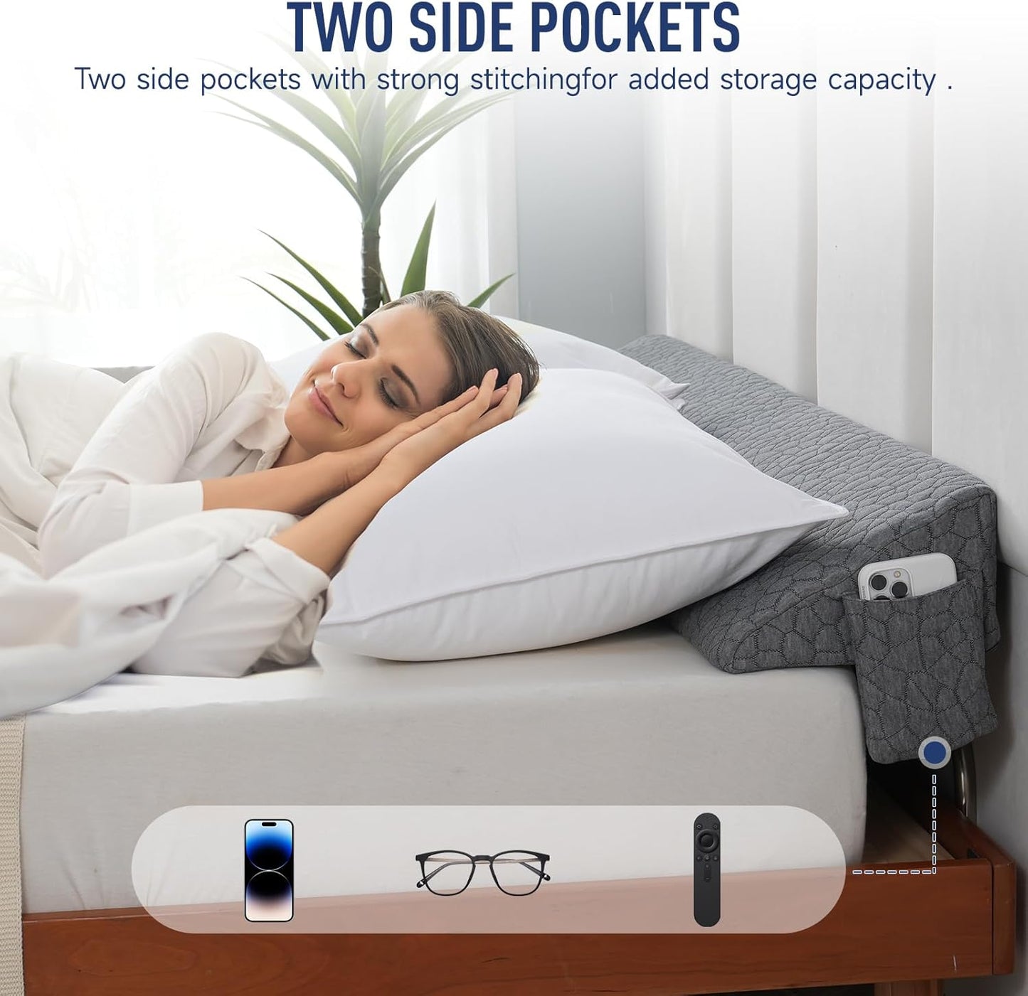 Patented Bed Wedge Pillow for Headboard Gap, Filler Between Mattress Gaps (0-7"), Comfortable Supportive High Density Cushioned Foam Pillows, Stay in Place Gripping Dots, King Soft Gray (76"x10"x6")