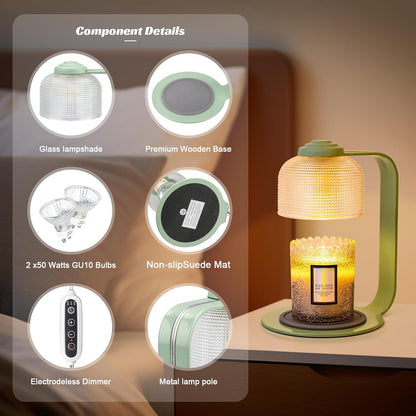 Candle Warmer Lamp Green with Clear Glass Globe and Timer & Dimmable Light