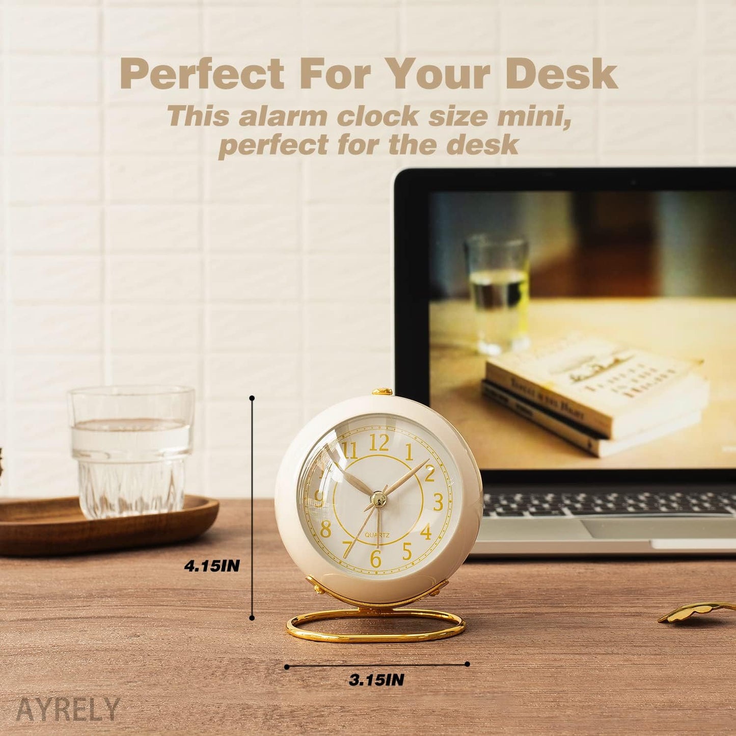 AYRELY® Battery Operated Analog Desk Alarm Clock with Light, Table Clock | Retro Aesthetic Clock with Silent Non-Ticking Movement for Bedside, Bedroom, Kitchen, Office, Travel & Kids' Room(Light Pink)