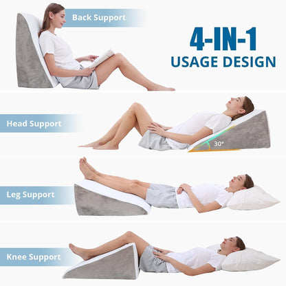 Sasttie Wedge Pillow 24x24x12 inch, Memory Foam Bed Wedge, Cool Grey | Triangle Pillow for Sleeping, Acid Reflux, Back Pain, Post-Surgery, and Snoring, Designed with Removable Washable Cover