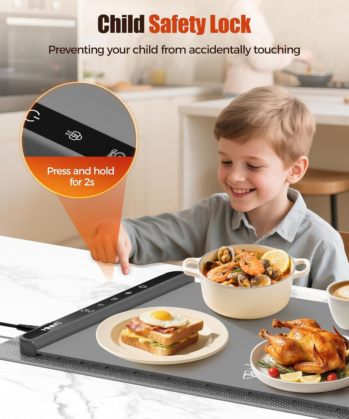 Warming Mat for Food, 26x15 Inch, Off White, Fast Heat, Child Lock