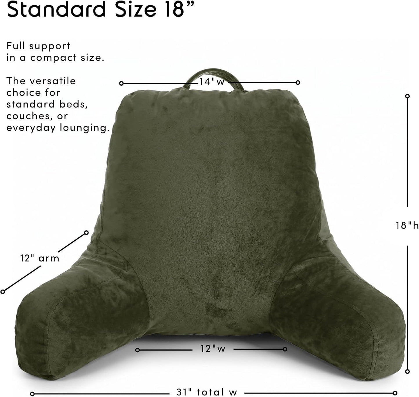 Nestl Reading Pillow with Shredded Memory Foam, Designed for Sitting Up in Bed and Couch, Back and Arms Adjustable Support for Adult & Teens Backrest Pillows for Reading, with Washable Cover Dark Grey