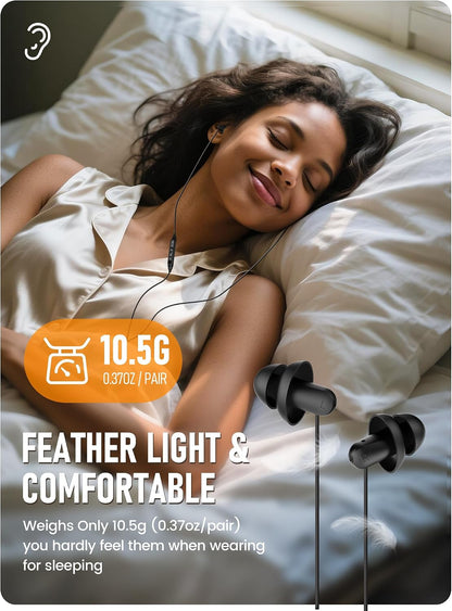 Sleep Earbuds, Hearprotek 2 Pairs Ultra Soft Lightweight Silicone Sleeping Earphone Headphones with Volume Control and mic for Side Sleeper, Snoring, Air Travel, Relaxation (Black)
