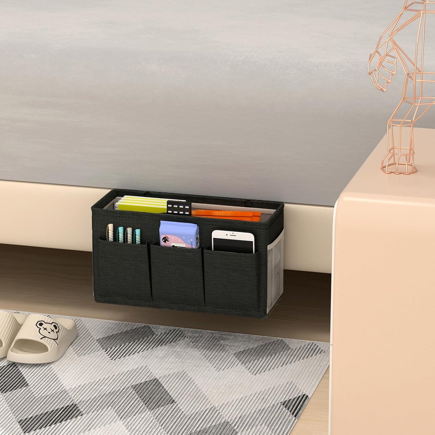 Bedside Caddy Bedside Storage Hanging Organizer for Bunk Dorm Bed Rail | Bed Caddy with Hooks, Top Bunks and Dorm Essentials for Water, Tissues, Tablets, Books, Phones, Remotes and Other Necessories