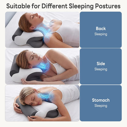 DUMOS 2-in-1 Contoured Neck Pillow, Slow Rebound Cooling Memory Foam with Detachable Round Support Roll, Multi Support Bolster for Neck Waist Ankle, Washable Cover for Side Back Stomach Sleepers White