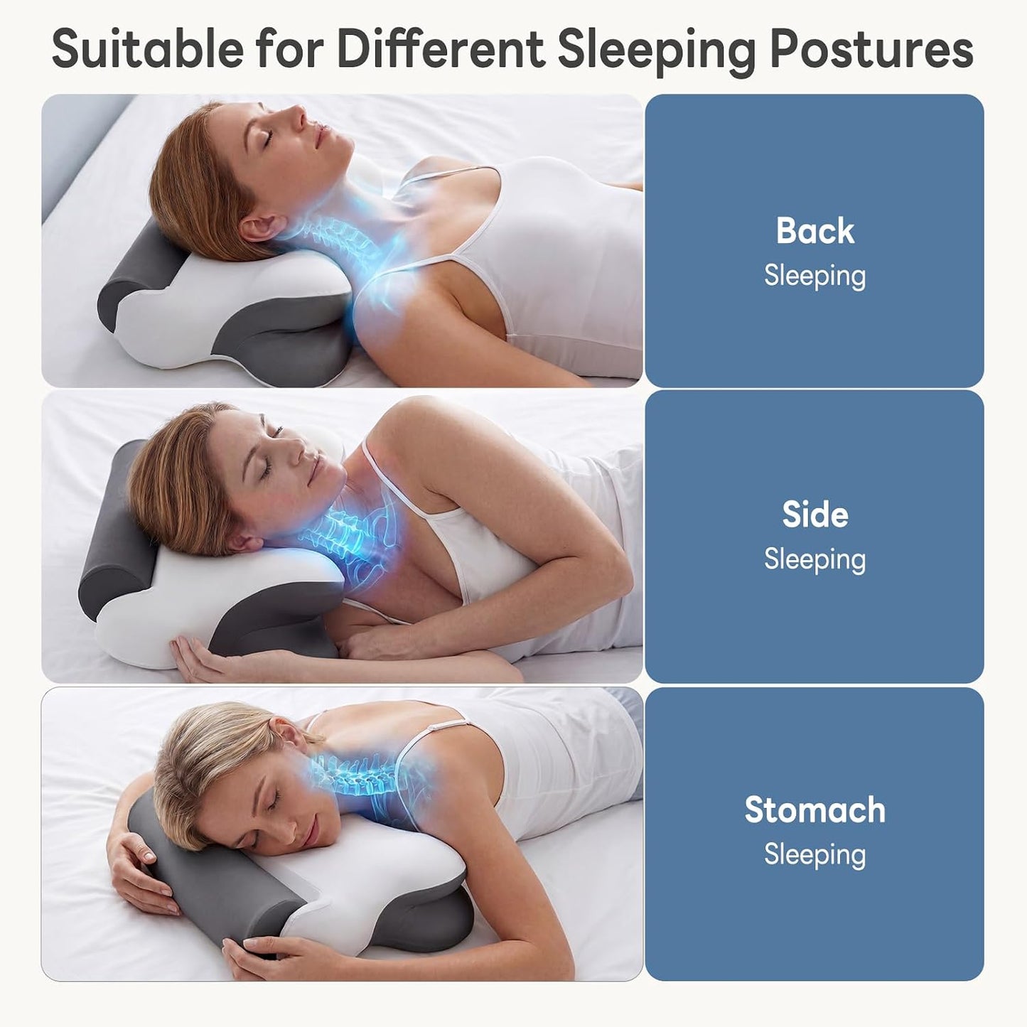 NEWBULIG Cervical Neck Pillow, Ergonomic Contour Memory Foam and Detachable Roll Pillow for Neck Pain Relief Side Back Stomach Sleepers with Cooling Breathable Cover