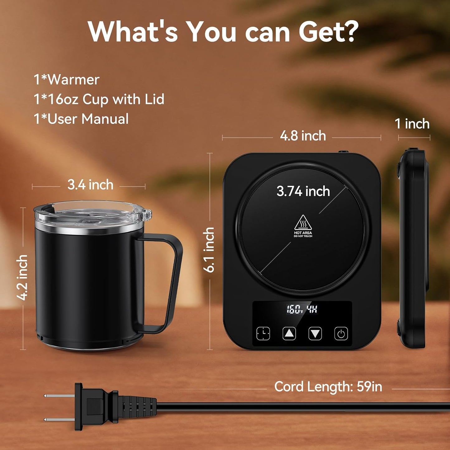 Coffee Mug Warmer & Mug Set for Desk, Electric Coffee Warmer with 16oz Mug | 36W Smart Coffee Heater with Temperature Control, Auto Shut Off & 9 Temp Settings, Gifts for Men Women, Black