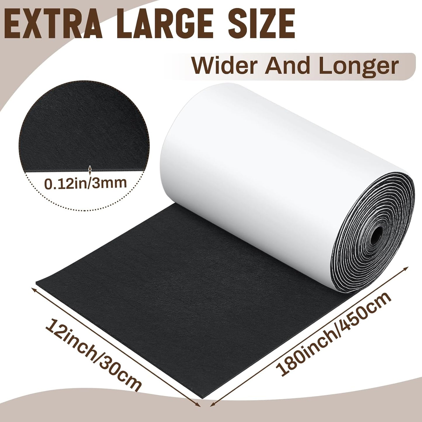 Fullhawl Large Felt Furniture Pads 8 x 60 Inch Non Slip Self Adhesive Heavy Duty Cuttable Strip Roll Felt Sheet Tape for Protecting Hardwood Floors Chair Wall, White