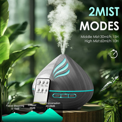 500ML Essential Oil Scent Diffuser: Remote Control &14 Colors LED - Black