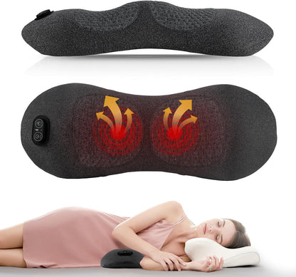 Upgraded 3-in-1 Portable Lumbar Pillow for Back Relief, Smooth Spine Triple Fusion Back Massager with Stretch, Vibration & Heat for Deep Relaxation on Bed, Sofa & Car