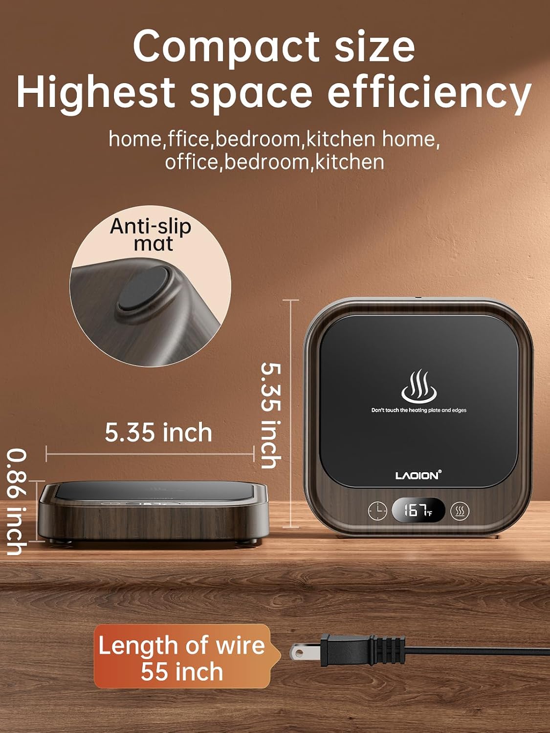 LAOION Mug Warmer 40W Coffee Cup Warmer for Desk with Auto Shut Off | Smart Electric Candle Warmer with 4 Temp and Timer Settings, Coffee Gift for Tea, Water and Milk at Home or Office, Black