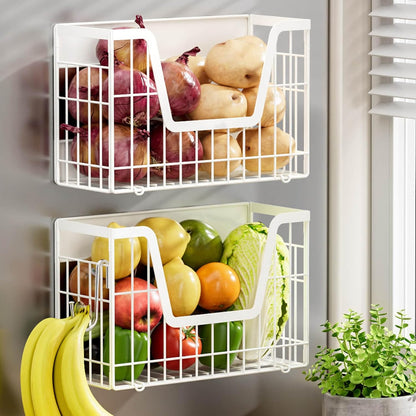 Magnetic Shelf for Fridge, Fruit Basket Magnet Shelves with 2 Hooks | Potato and Onion Storage Bins, Black Magnetic Organizer Side of Fridge Storage, Magnetic Spice Rack for Refrigerator Kitchen