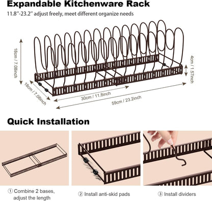 Housolution Pot and Pan Lid Organizer Holder Storage Rack, Black | 12"-23" Expandable, 14 Adjustable Dividers, Sturdy Metal Construction, Easy Assembly