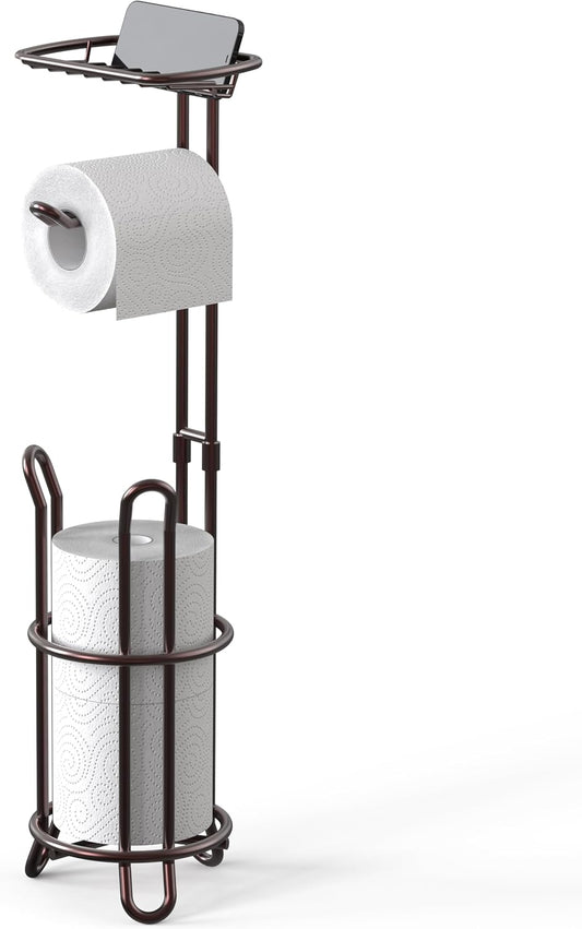 Simple Houseware English Style Toilet Paper Stand Holder w/Woodtop, Bronze | 4 Paper Rolls, 8.5" x 8.75" x 29.2"