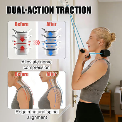 Portable Cervical Neck Traction Device Over Door for Home Use - Neck Stretcher Strap for Spinal Decompression, Pain Relief & Physical Therapy - Restore Natural Neck Curve & Alignment